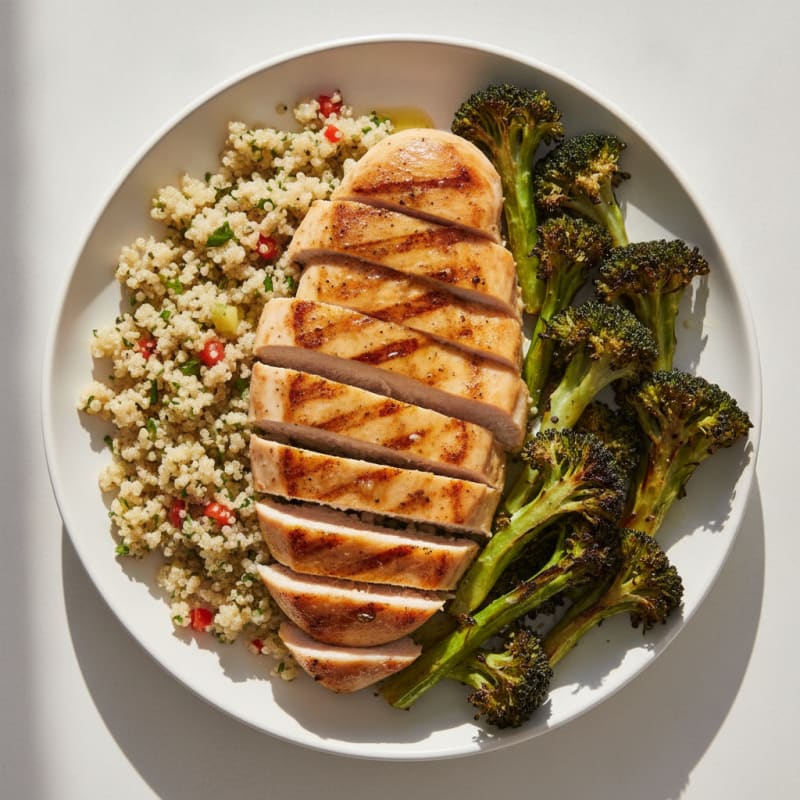 Grilled Chicken Breast with Quinoa and Roasted Broccoli