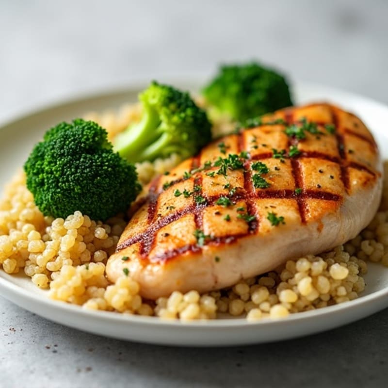 Grilled Chicken Breast with Quinoa and Steamed Broccoli