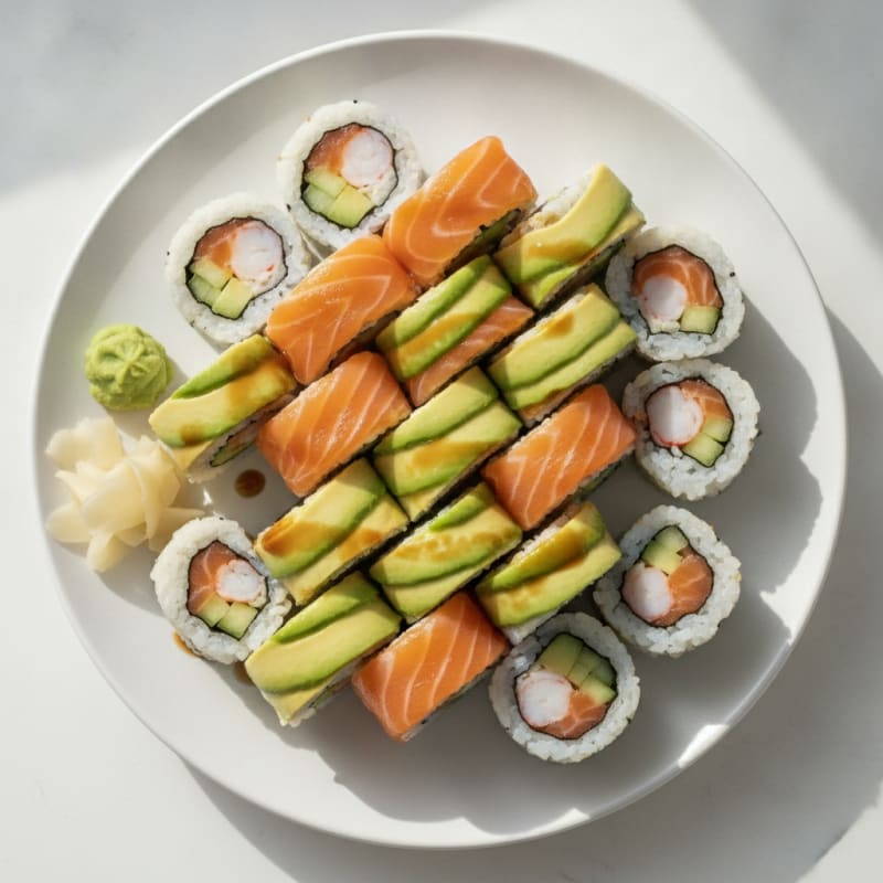 Rainbow Sushi Rolls with Wasabi