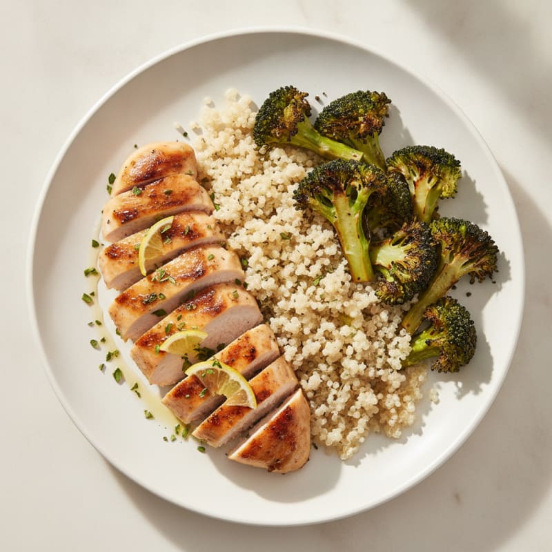 Grilled Chicken Breast with Roasted Broccoli and Quinoa
