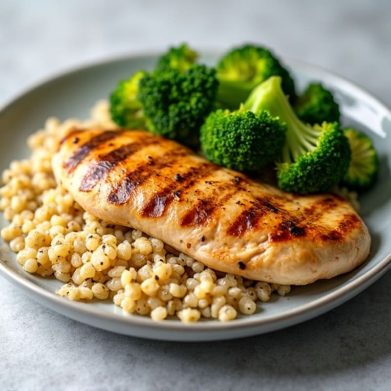 Grilled Chicken Breast with Roasted Broccoli and Quinoa
