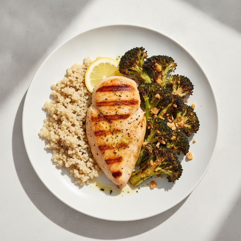 Grilled Chicken Breast with Roasted Broccoli and Quinoa