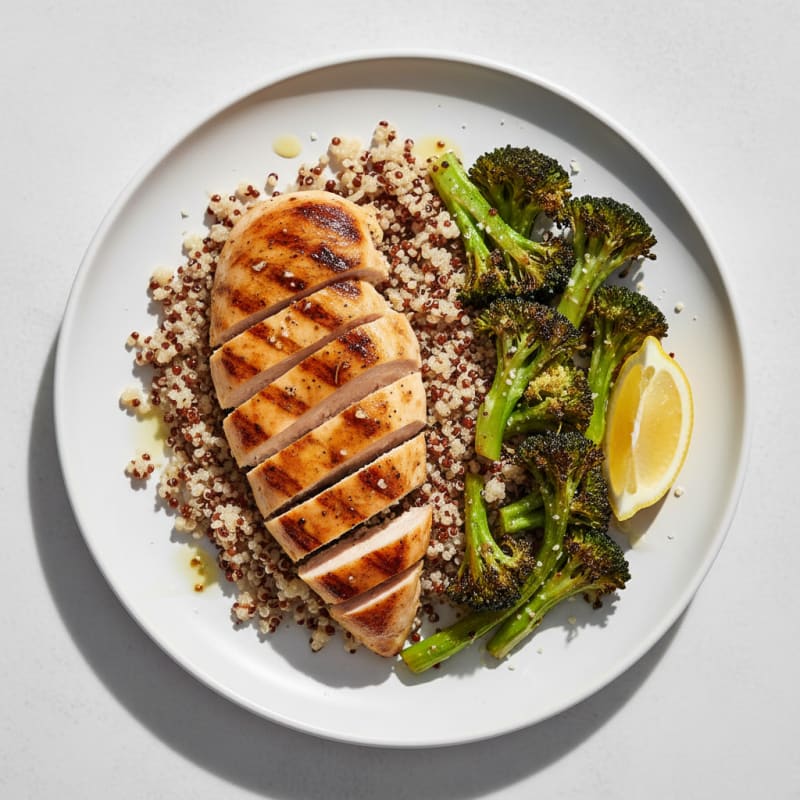 Grilled Chicken Breast with Quinoa and Roasted Broccoli