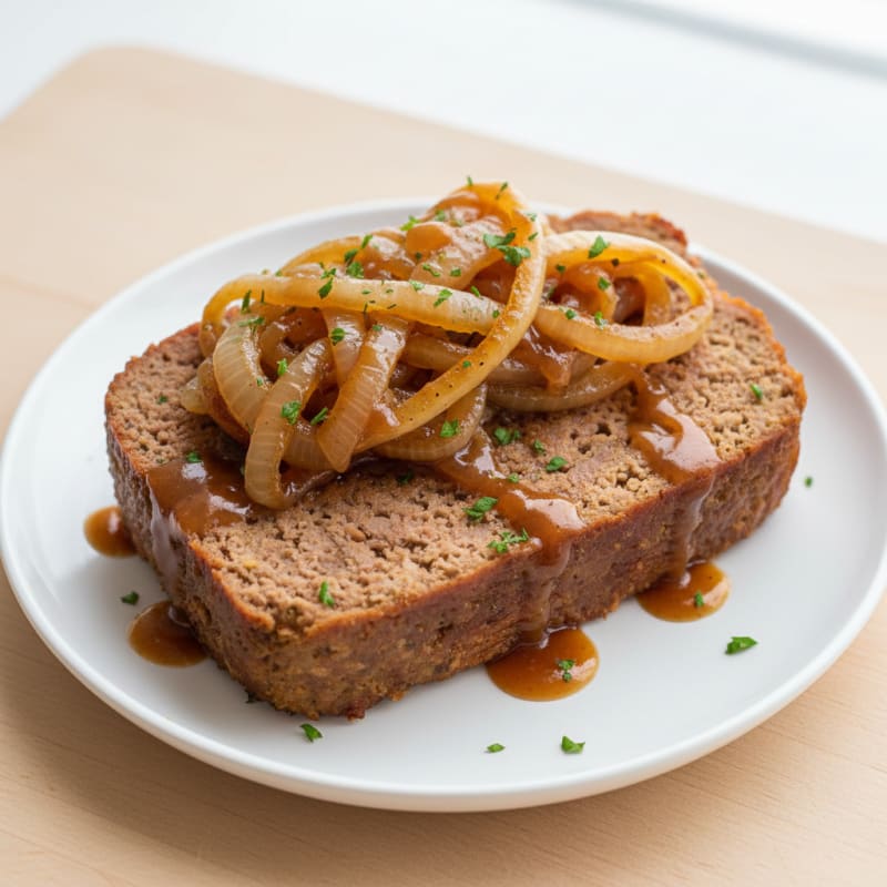 Tender Glazed Meatloaf with Caramelized Onions
