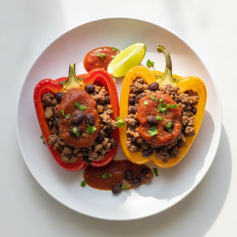 Ground Beef Stuffed Bell Peppers with Black Beans