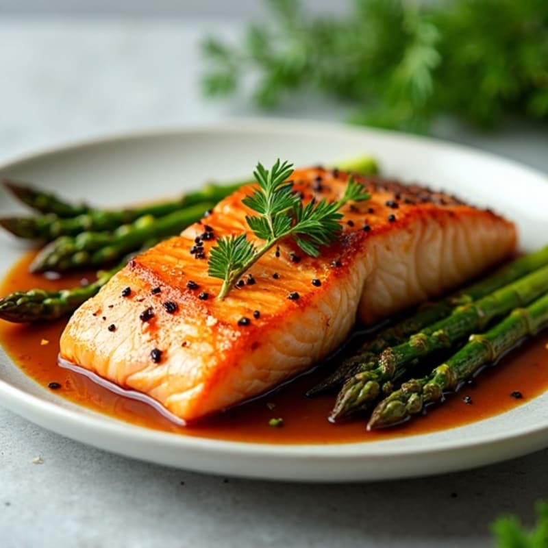 Flaky Teriyaki Glazed Salmon with Roasted Asparagus