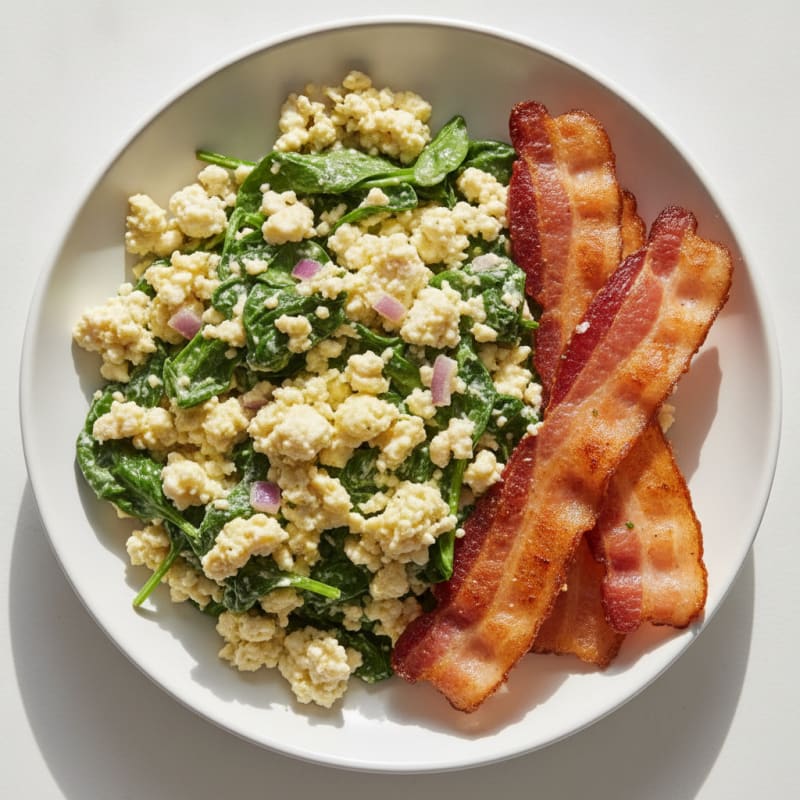 Cottage Cheese Scramble with Spinach and Turkey Bacon