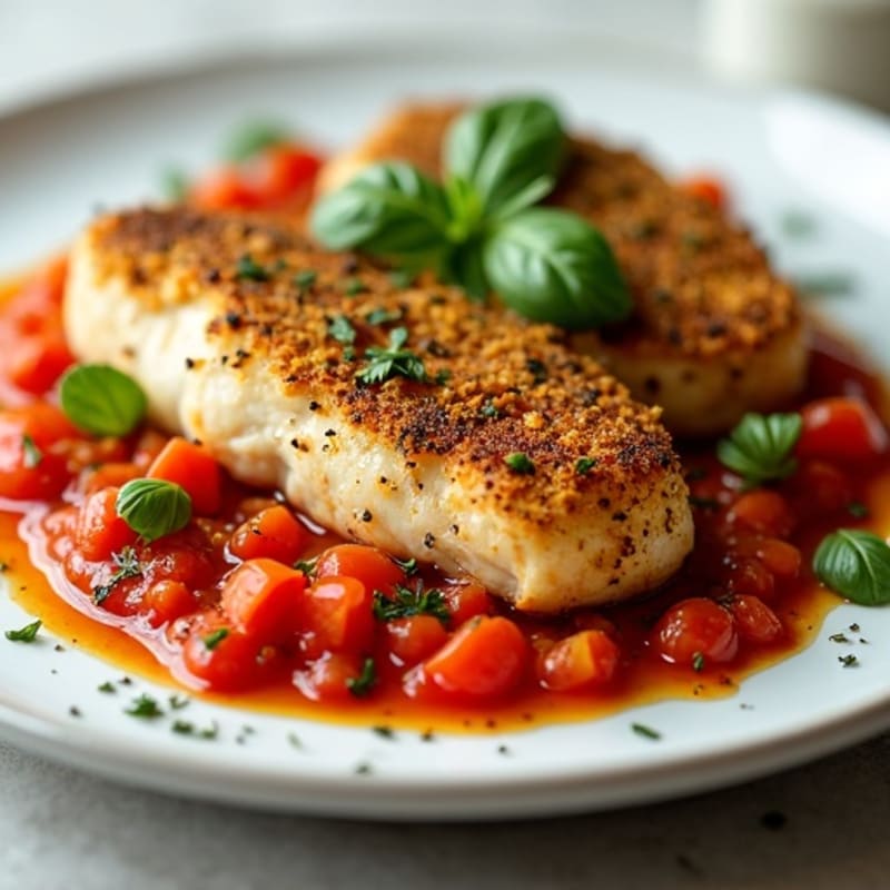 Herb-Crusted Baked Chicken with Roasted Tomato Sauce