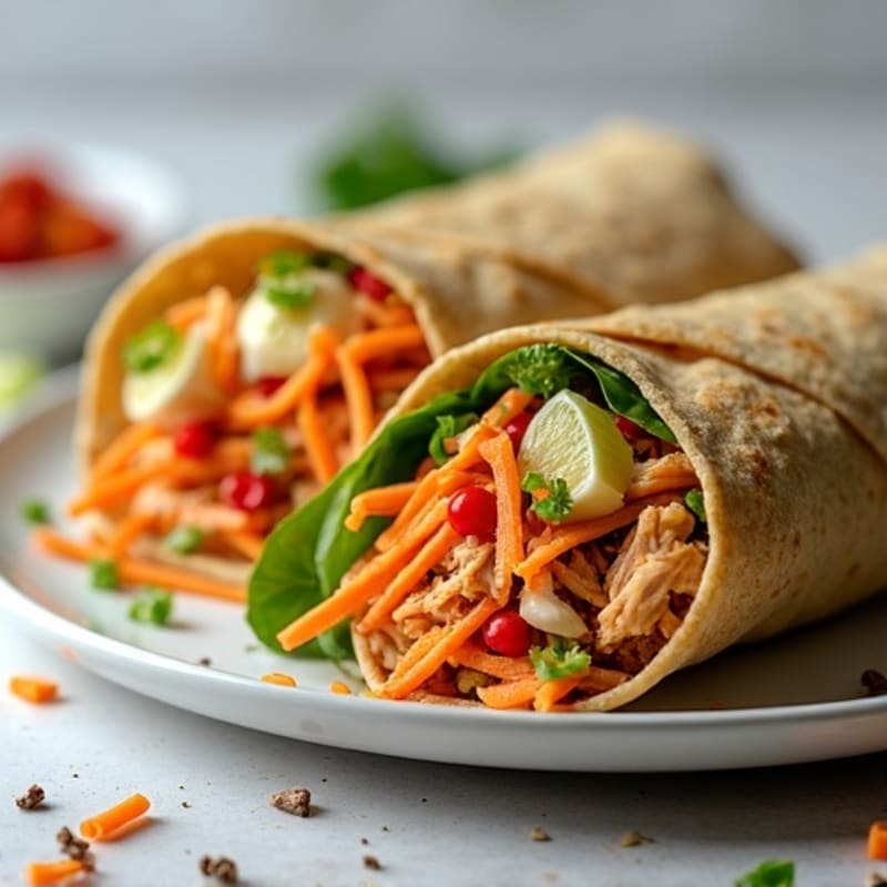 Spicy Shredded Chicken and Fresh Crunchy Slaw Wraps