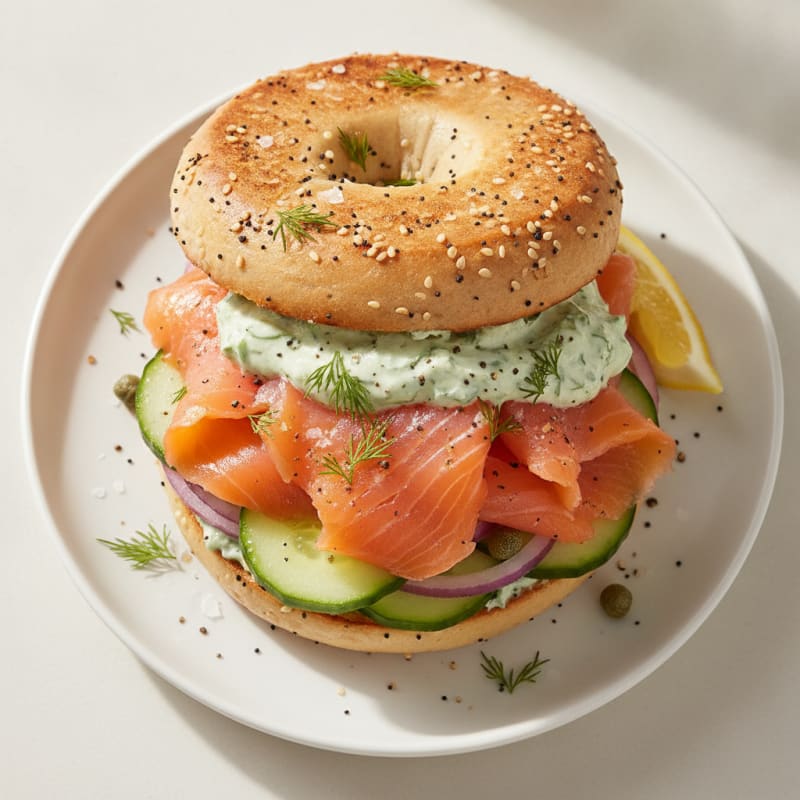 Smoked Salmon Everything Bagel Sandwich