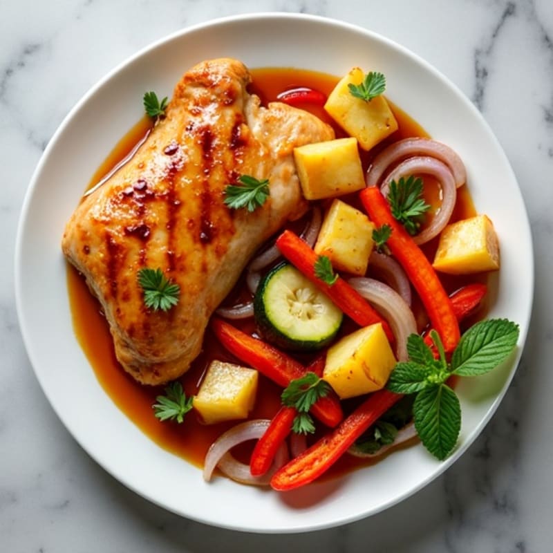 Healthy Baked Sweet and Sour Chicken with Roasted Vegetables