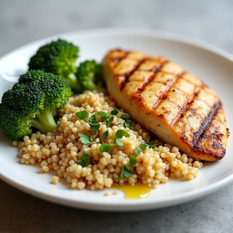 Grilled Chicken Breast with Quinoa and Roasted Broccoli