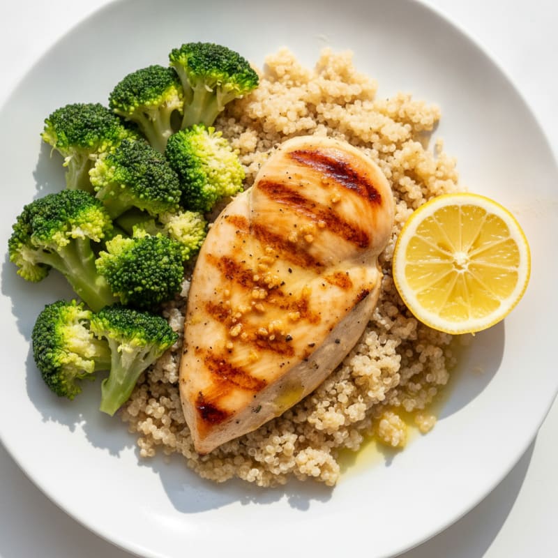 Grilled Chicken Breast with Quinoa and Steamed Broccoli