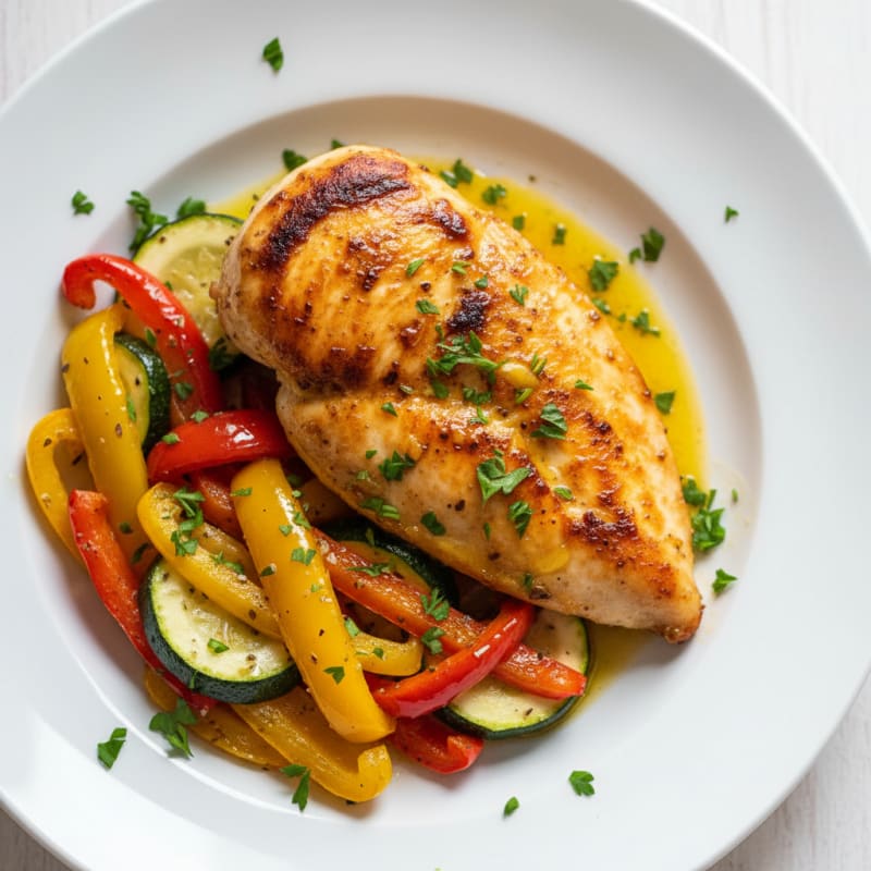 Crispy Lemon-Herb Chicken with Roasted Peppers