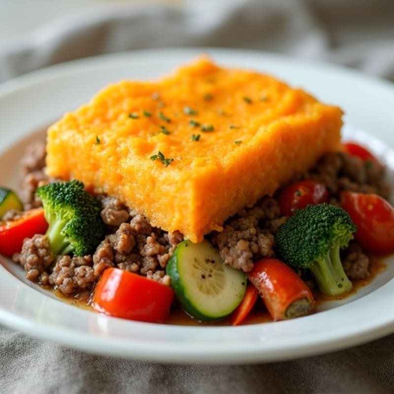 Hearty Lean Beef and Vegetable Bake with Creamy Sweet Potato Topping