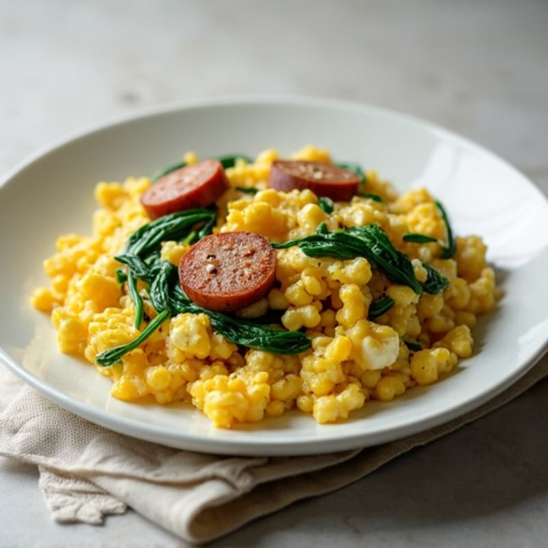 Chicken Sausage and Spinach Egg Scramble