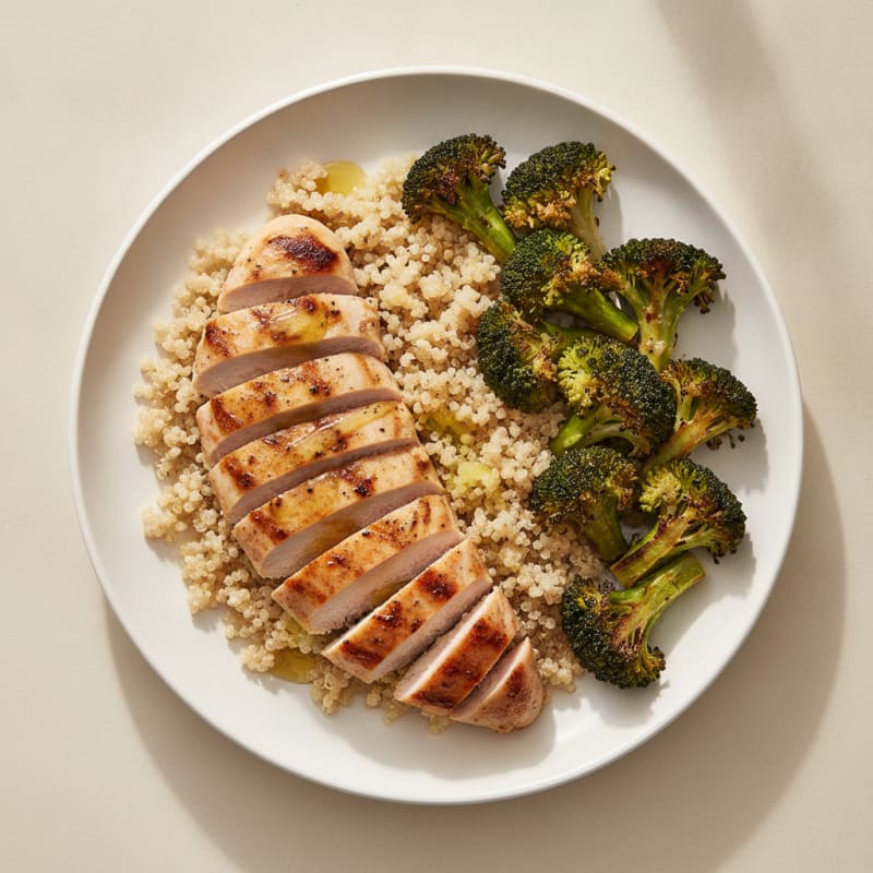 Grilled Chicken Breast with Quinoa and Roasted Broccoli