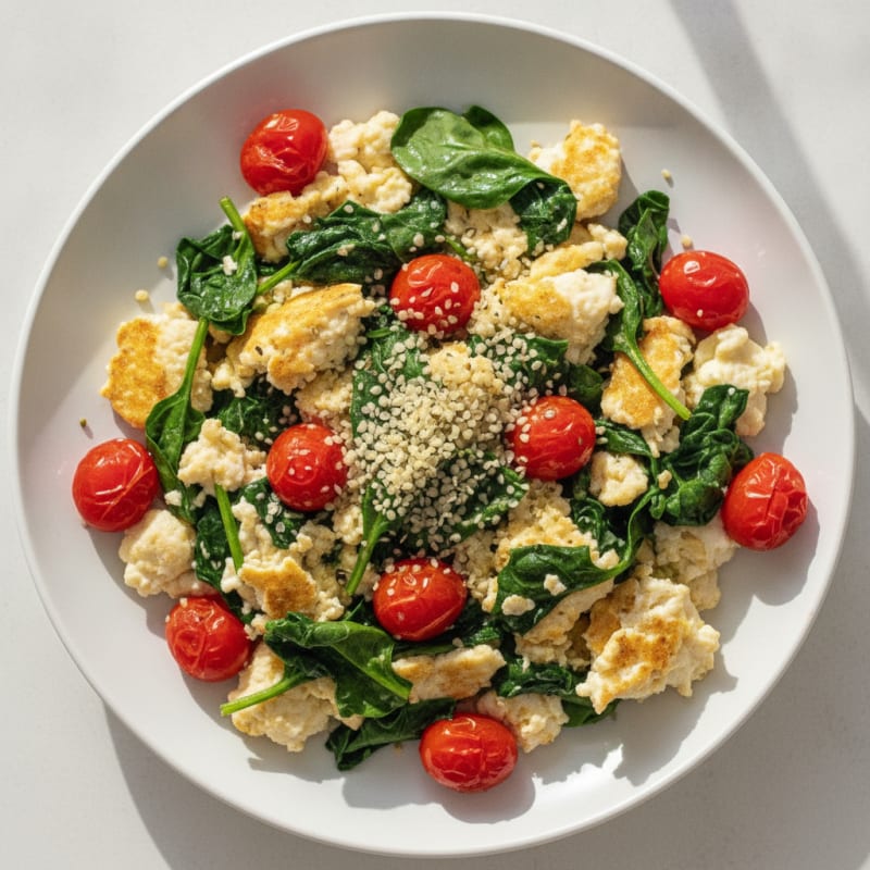 Egg White Spinach Scramble with Cherry Tomatoes