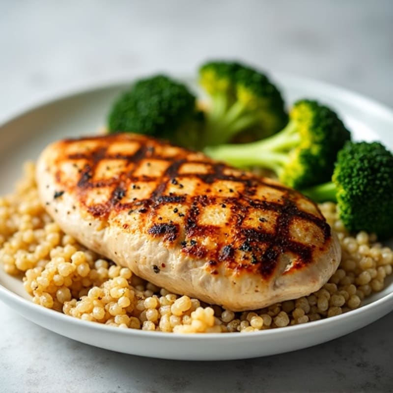 Grilled Chicken Breast with Quinoa and Roasted Broccoli