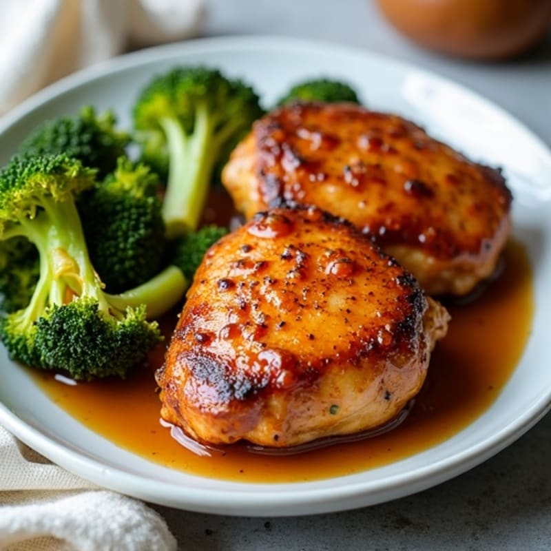 Sticky Honey Garlic Chicken Thighs with Roasted Broccoli
