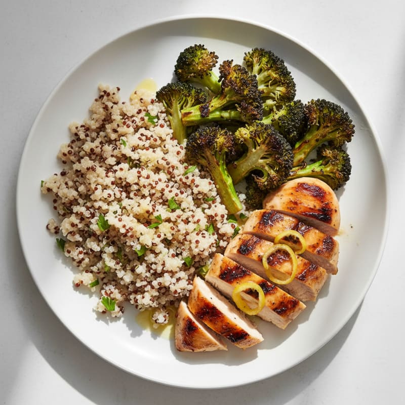 Grilled Chicken Breast with Quinoa and Roasted Broccoli