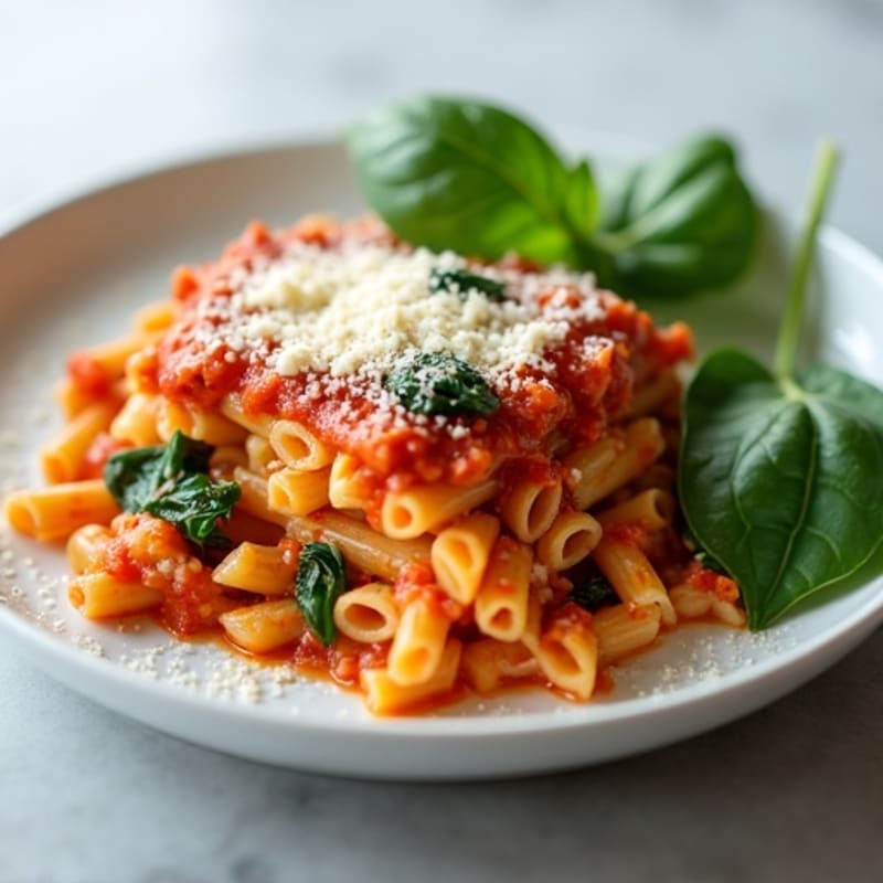 Healthy Lean Ground Turkey Baked Ziti with Spinach
