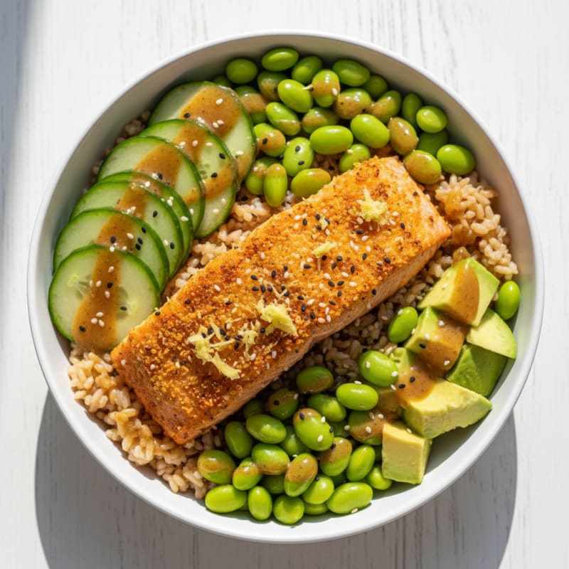 Golden Pan-Seared Salmon Sushi Bowl