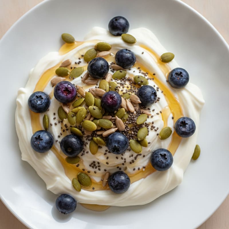 Vanilla Protein Yogurt with Blueberries and Seeds