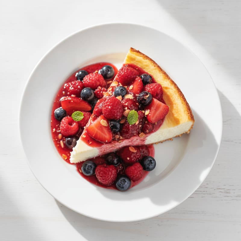 Greek Yogurt Protein Cheesecake with Mixed Berries