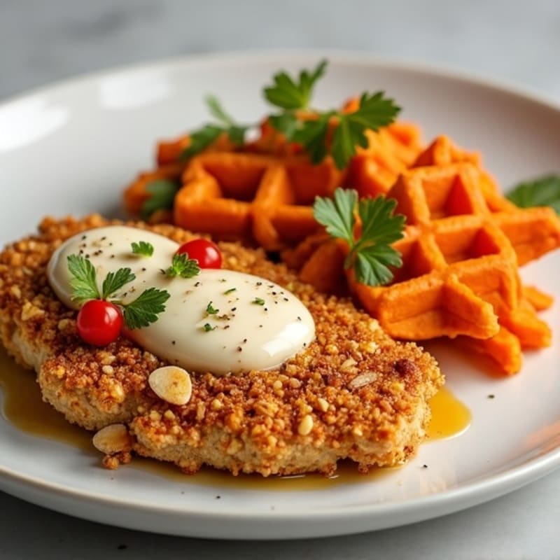Crispy Almond-Crusted Chicken with Sweet Potato Waffles