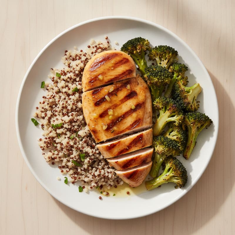 Grilled Chicken Breast with Quinoa and Roasted Broccoli