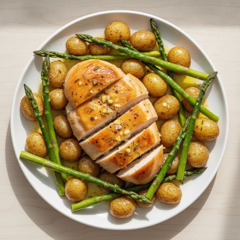 Lemon Herb Roasted Chicken with Asparagus