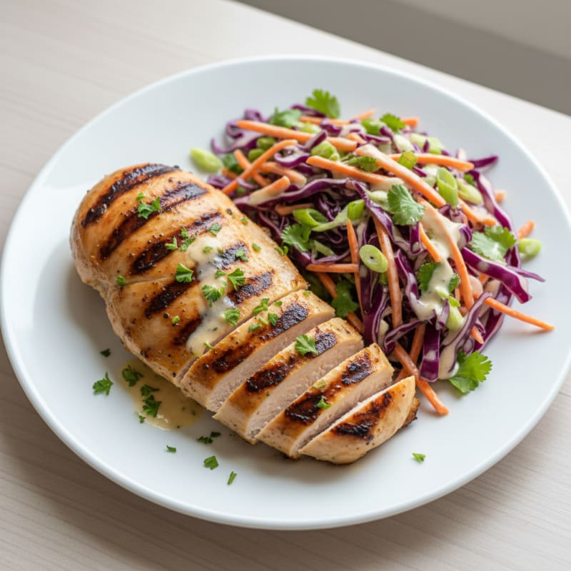 Grilled Chicken Breast with Crunchy Cabbage Slaw