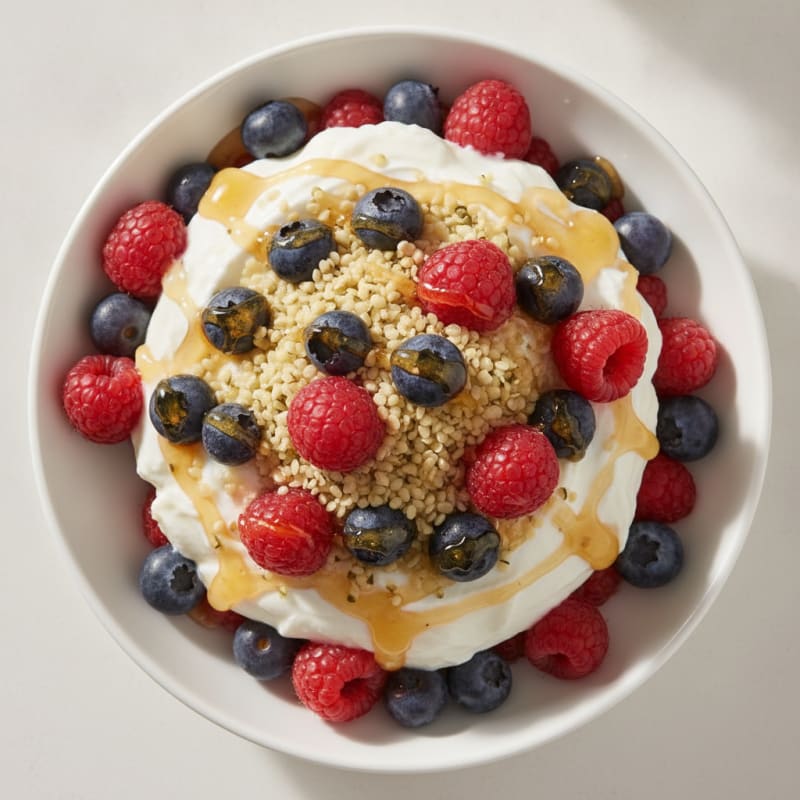 Creamy Greek Yogurt Parfait with Mixed Berries and Hemp Seeds