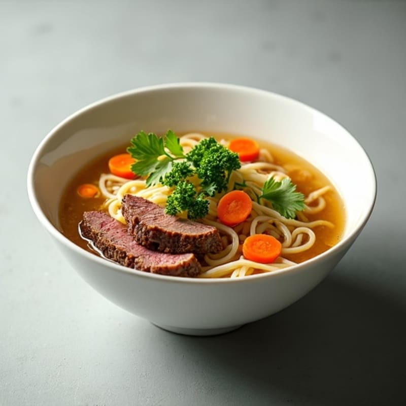 Lean Beef Noodle Soup with Fresh Herbs and Crunchy Sprouts