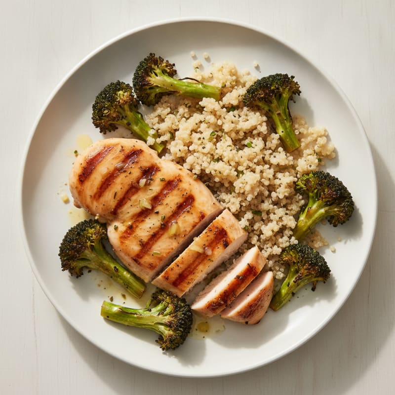 Grilled Chicken Breast with Quinoa and Roasted Broccoli
