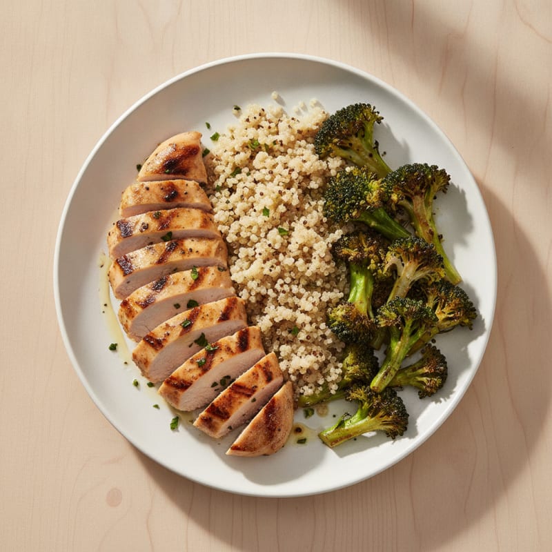 Grilled Chicken Breast with Quinoa and Roasted Broccoli