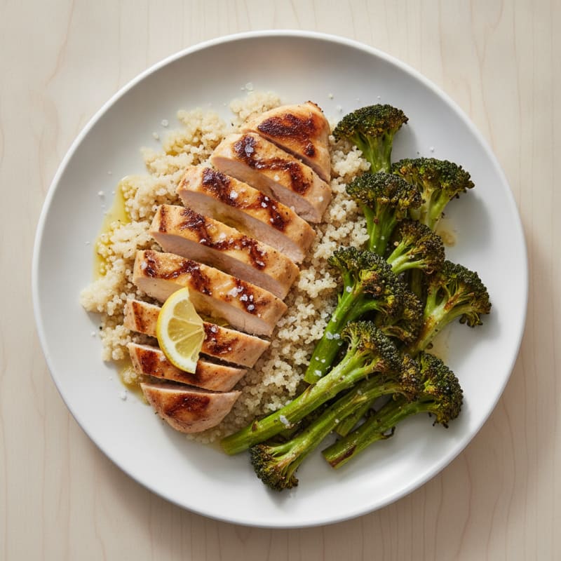 Grilled Chicken Breast with Quinoa and Roasted Broccoli