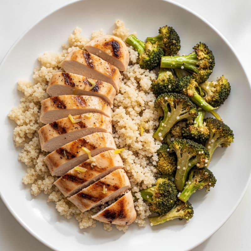 Grilled Chicken Breast with Quinoa and Roasted Broccoli