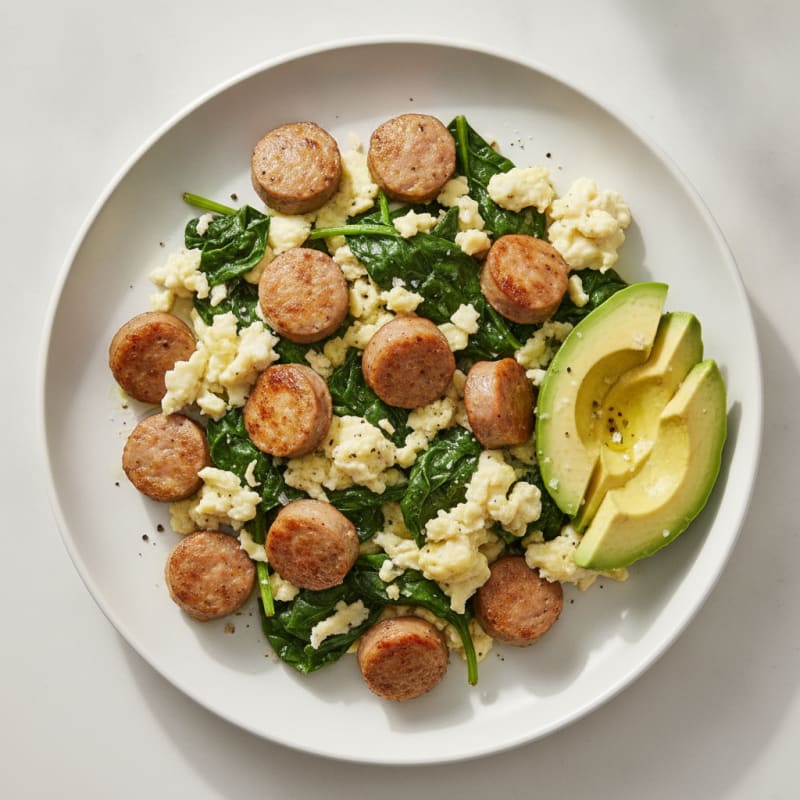 Egg White and Turkey Sausage Scramble with Spinach