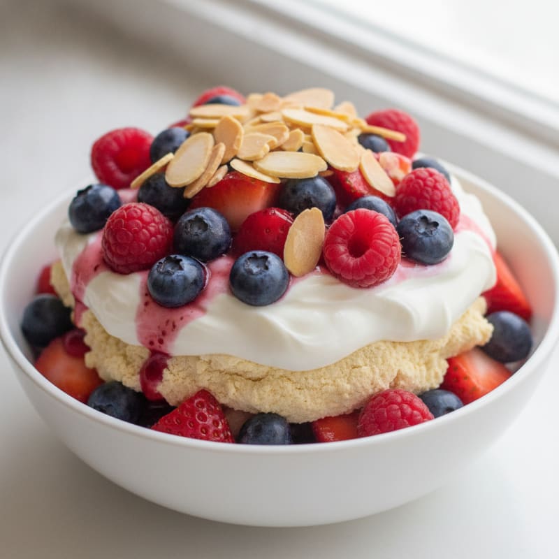 Greek Yogurt Protein Parfait with Mixed Berries and Almonds