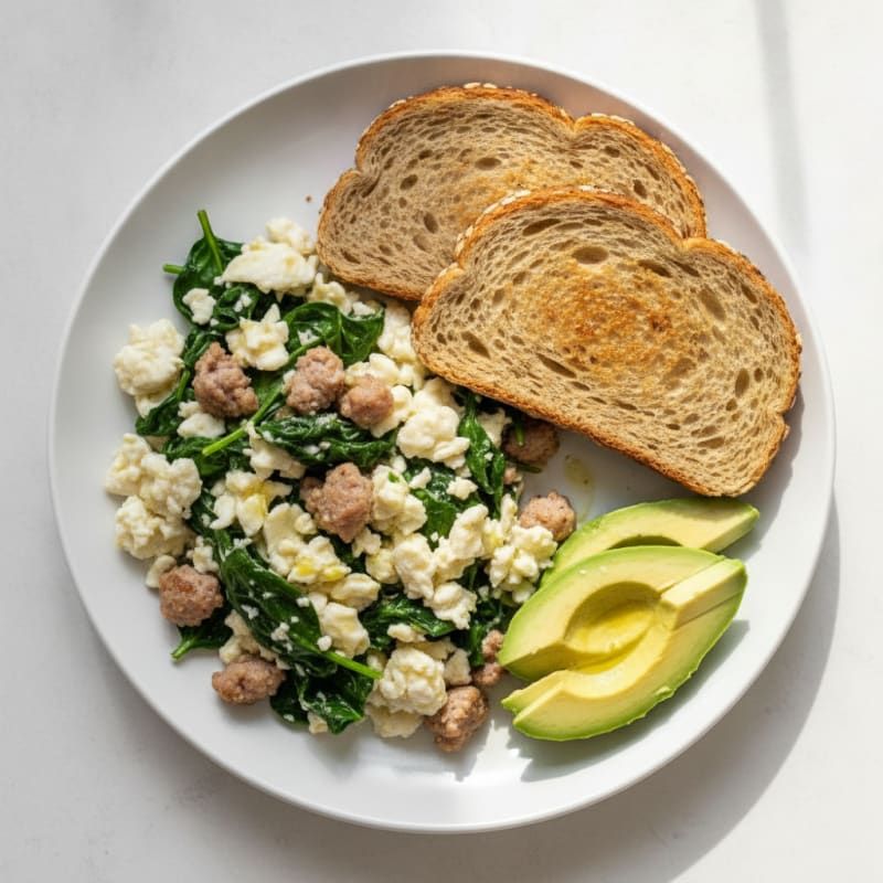 Egg White and Turkey Sausage Scramble with Spinach