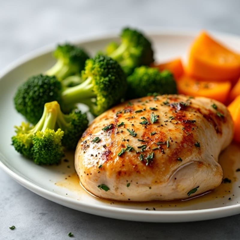 Garlic Herb Roasted Chicken with Broccoli and Sweet Potato