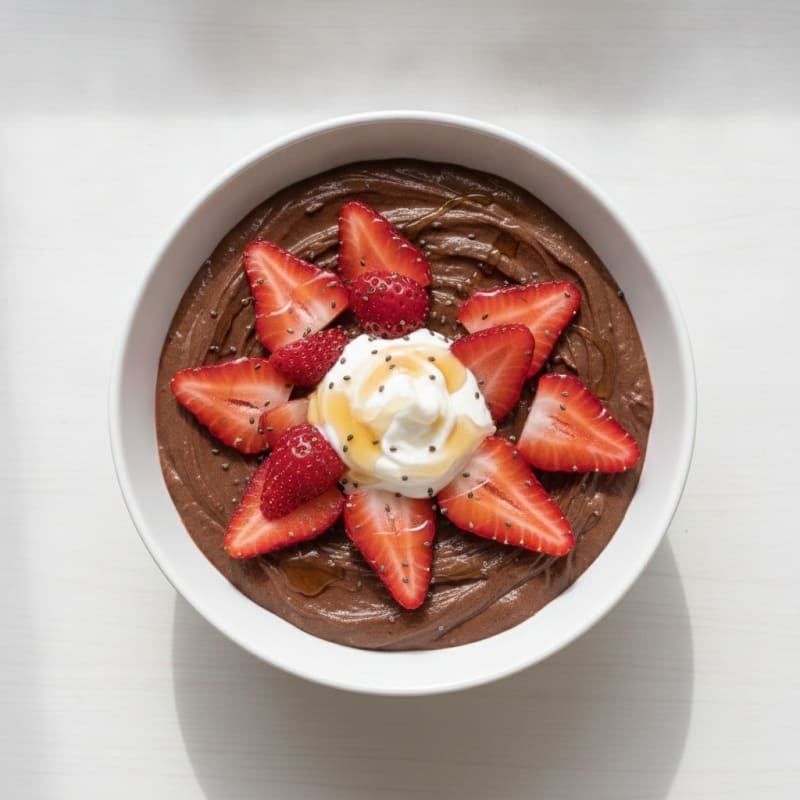 Silky Chocolate Protein Pudding with Fresh Strawberries
