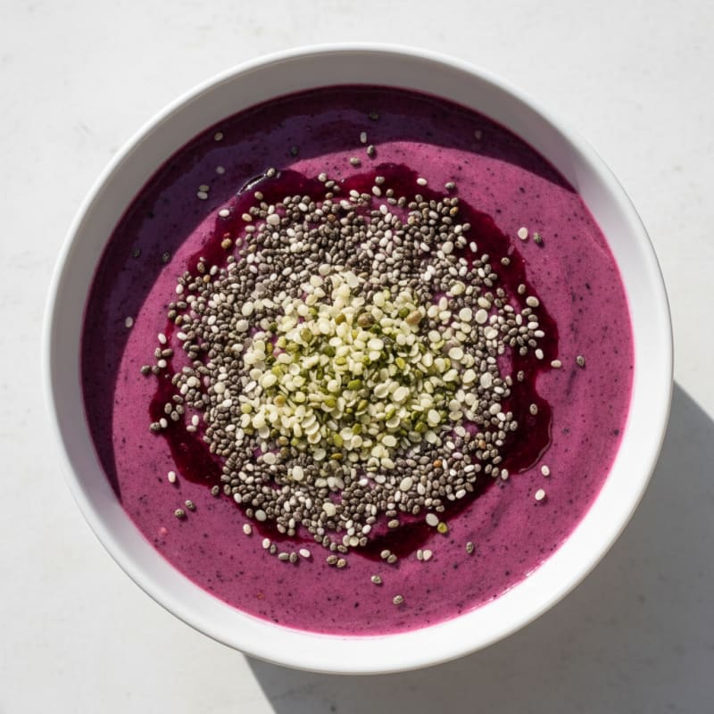 Silky Tofu Berry Smoothie Bowl with Chia and Hemp Seeds