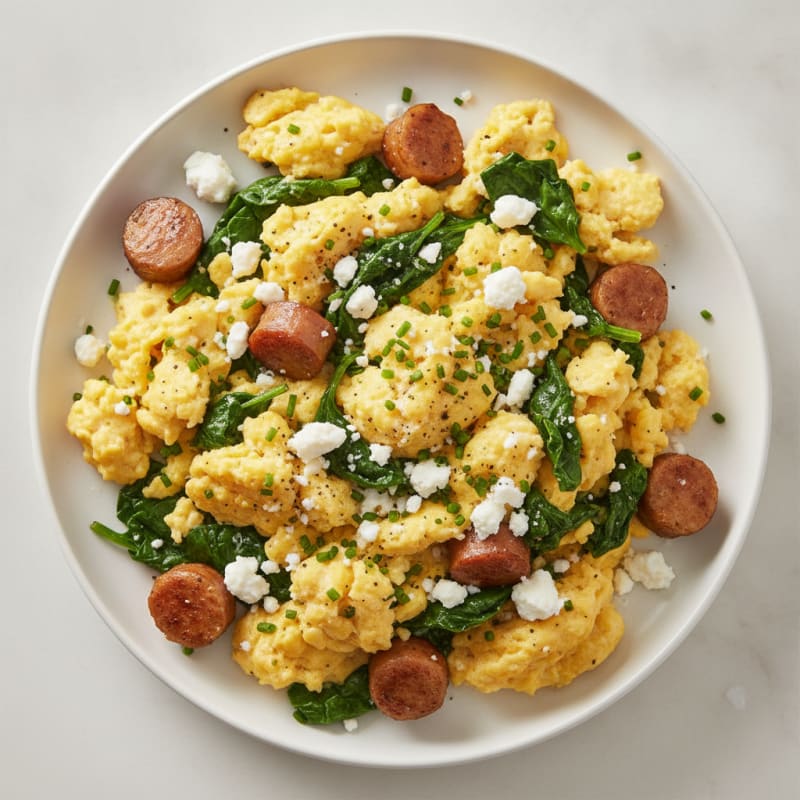 Hearty Scrambled Eggs with Spinach and Feta