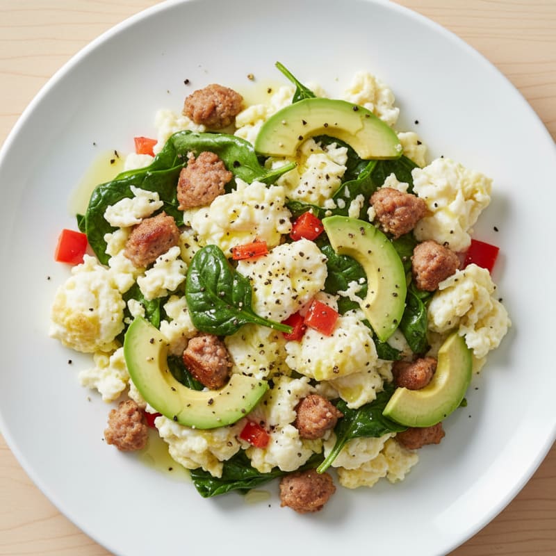 Egg White Scramble with Turkey Sausage and Spinach