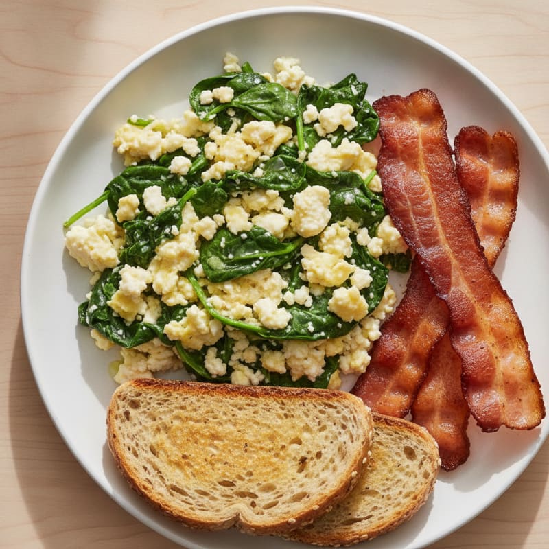 Cottage Cheese Scramble with Spinach and Turkey Bacon