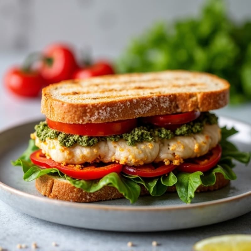 Grilled Pesto Chicken Sandwich with Roasted Red Peppers