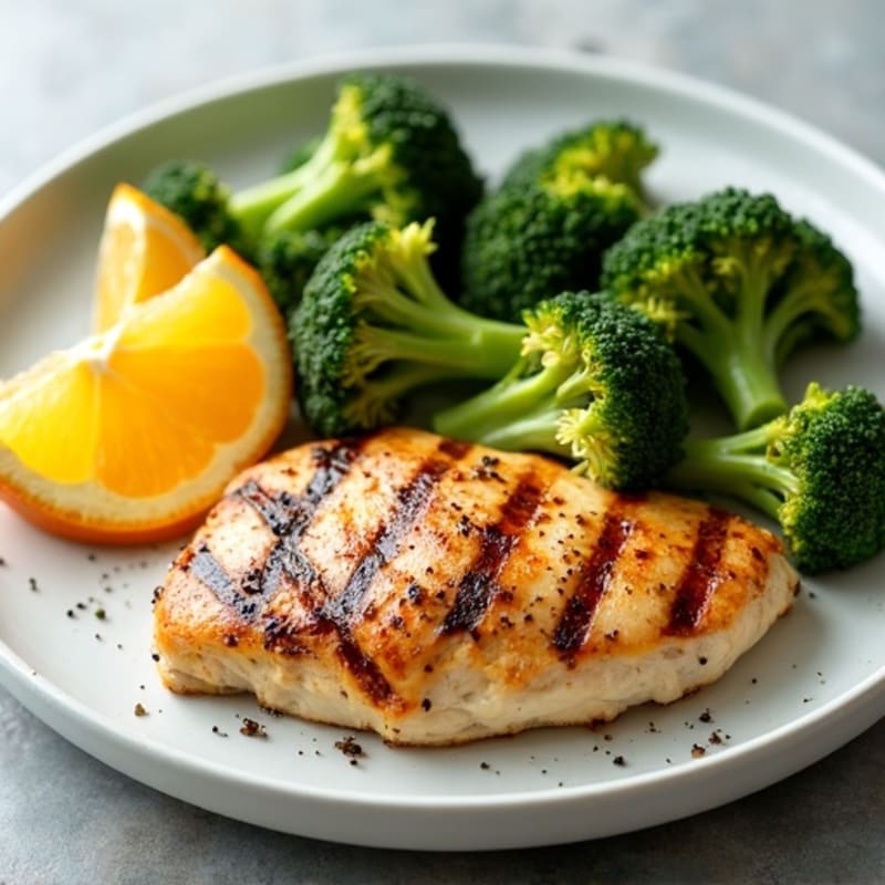 Grilled Chicken Breast with Roasted Broccoli and Citrus Slices